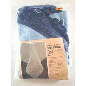 Vintage NEW Terry Cloth Tablecloth Round Blue W Fringe Made In USA Kitschy 60"